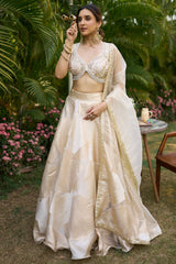 Off White and Golden Orgazna Lehenga with Embellished Beaded Blouse