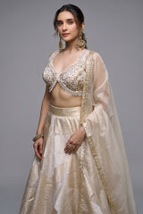 Off White and Golden Orgazna Lehenga with Embellished Beaded Blouse