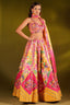 Yellow and Pink Crepe Silk Floral Printed and Embroidered Designer Lehenga