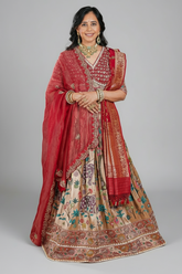 Golden Tissue Traditional Elephant Motif Bead Work Lehenga