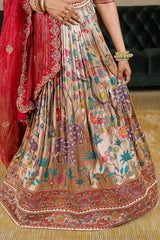 Golden Tissue Traditional Elephant Motif Bead Work Lehenga