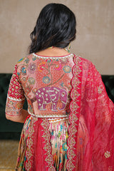 Golden Tissue Traditional Elephant Motif Bead Work Lehenga