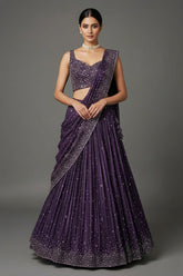 Purple Chinon Silk Sequin and Bead Work Lehenga with Attached Dupatta