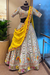 Light Blue Raw Silk Embroidered Lehenga