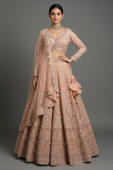 Peach Net Designer Handworked Lehenga