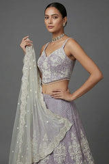 Lavender Purple Net Designer Lehenga with Corset