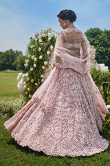 Dusty Pink Net Designer Sequin Beaded Lehenga with One Shoulder Blouse and Cape Dupatta