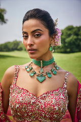 Pink Shaded Raw Silk Heavy Handworked Lehenga