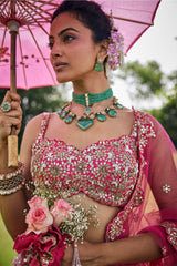 Pink Shaded Raw Silk Heavy Handworked Lehenga