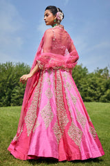 Pink Shaded Raw Silk Heavy Handworked Lehenga