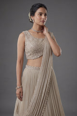 Grey Chinon Silk Sequin Cutdana Work Lehenga with Attached Dupatta