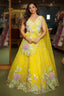 Yellow Net Floral Patch Lehenga with Sequin Beaded Work - yellow net saree