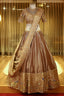 Chocolate Brown Munga Silk Woven Lehenga with Zardosi Beaded Work and Peacock Motif Broad Border - brown silk saree