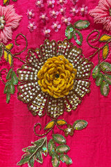 Pink Raw Silk Floral Embroidered and Beads Work Crop Top Lehenga with Jacket - red silk saree embroidered