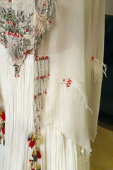 Pearl White Sequin Worked Georgette Crop Top Lehenga with Jacket - white georgette saree