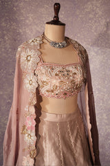 Mauve Silk Designer Sequin Beaded Crop Top Lehenga with Cape Jacket - silk saree
