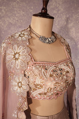 Mauve Silk Designer Sequin Beaded Crop Top Lehenga with Cape Jacket - silk saree
