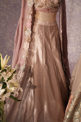 Mauve Silk Designer Sequin Beaded Crop Top Lehenga with Cape Jacket - silk saree