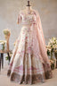 Cream Designer Floral Work Lehenga with Beaded and Mirror Work - cream saree