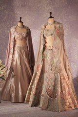 Grey Silk Designer Cutdana Beaded and Mirror Work Crop Top Lehenga with Jacket - grey silk saree