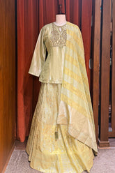 Light Pista Green Tissue Lehenga with Zardosi Worked Long Top