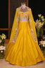 Yellow Raw Silk Beaded Crop Top Lehenga with Shrug - yellow silk saree