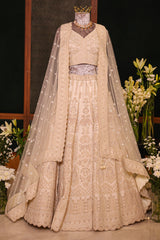 Pearl White Raw Silk Embellished Beads and Cutdana Worked lehenga - white silk saree