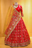 Red Gaji Silk Gharchola Lehenga with Applique and Embroidery Work Lehenga - red silk saree embroidery