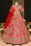 Red Tissue Designer Zardosi and Pearl Worked Lehenga - red saree
