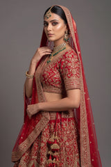 Maroon Silk Heavy Worked Bridal Lehenga - maroon silk saree