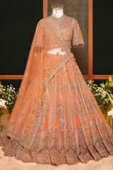 Dusty Peach Tissue Designer Zardosi and Sequin Cutdana Embellished Work Lehenga