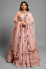 Light Pink Silk Designer Beaded Worked Lehenga - pink silk saree