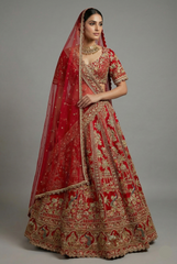 Red Matka Silk Designer Bridal Lehenga with Double Dupatta