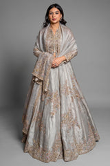 Sage Green Organza Zardosi and Embroidered Worked Lehenga - red organza saree embroidered