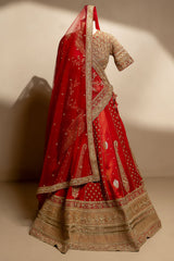 Maroon Raw Silk Tissue Paisley Motif Designer Bridal Lehenga with Double Dupatta