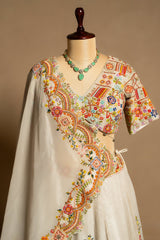 Grey Organza Floral Embroidered and Sequin Worked Lehenga