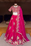 Pink Organza Lehenga with Beads and Zardosi Worked Peacock Motif Butta - pink organza saree