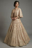 Light Peach Organza Cutdana Worked Crop Top Lehenga with Cape Jacket - peach organza saree