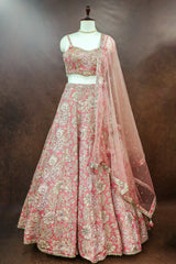 Pink Tissue Organza Floral Printed Lehenga with Cutdana Sequin Work - pink organza saree