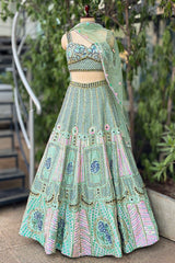 Pista Green Silk Sequin and Cutdana Worked Lehenga - green silk saree