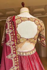 Maroon Glass Tissue Organza Lehenga with Sequin Work