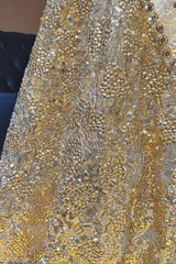 Golden Organza Designer Lehenga - gold organza saree