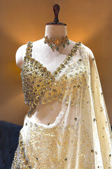 Golden Organza Designer Lehenga - gold organza saree