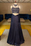 Dark Blue Fishcut Lehenga with Blouse and Choker Dupatta - blue saree