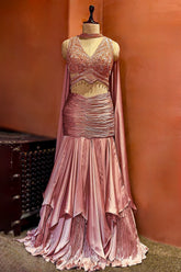 Radiant Blush Fish-Cut Lehenga with Crystal Embellished Choli - blush saree holi