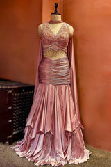 Radiant Blush Fish-Cut Lehenga with Crystal Embellished Choli - blush saree holi