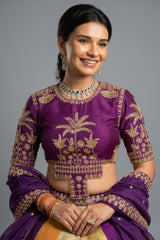 Multi Colored Matka Silk Lehenga with Zari Embroidered and Sequin Work - red silk saree embroidered