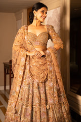 Pink Net Designer Sequin Cutdana and Beaded Lehenga - pink net saree
