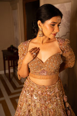Pink Net Designer Sequin Cutdana and Beaded Lehenga - pink net saree