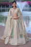 Cream and Green Tissue Mirror and Bead Work Lehenga - green saree